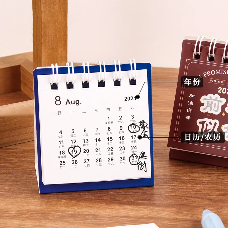 Kalender meja Mini kartun 2025 kalender meja kecil untuk perlengkapan rumah kantor sekolah untuk melakukan daftar kalender kedatangan