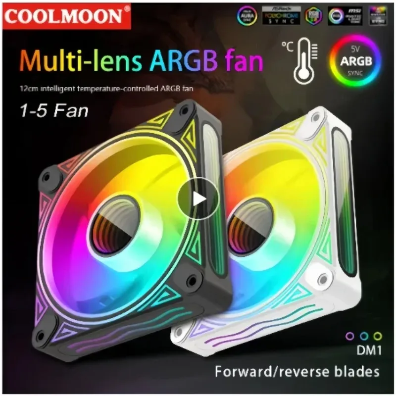 COOLMOON DM1 120mm PC Case Fan 5V 3PIN ARGB Aura Sync 12V 4PIN PWM Luminous Chassis Cooling Fan Computer Cooler Aura Sync