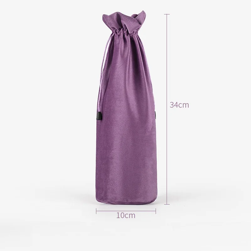 10pcs/lot 10*34cm Black/Purple/Brown/Green/Grey Round Bottom Drawable Velvet Pouch Drawstring Bags Wine Bottle Packaging Bag