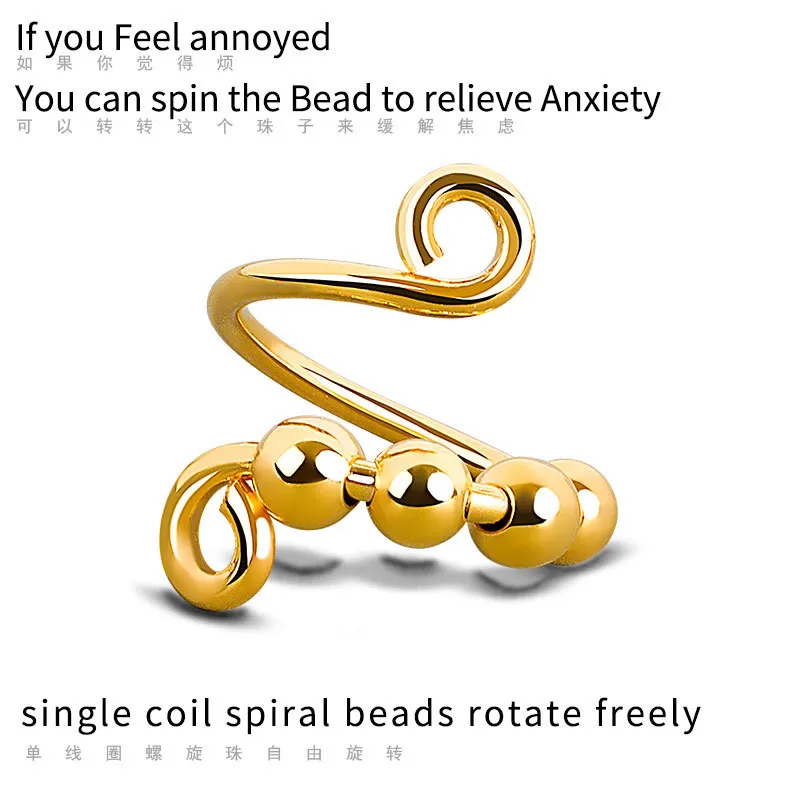 Freely Rotate Beads Anxiety Ring Fidget Women Men Simple Stress Relief Spinner Rings Spiral Bead Antistress Ajustables Jewelry