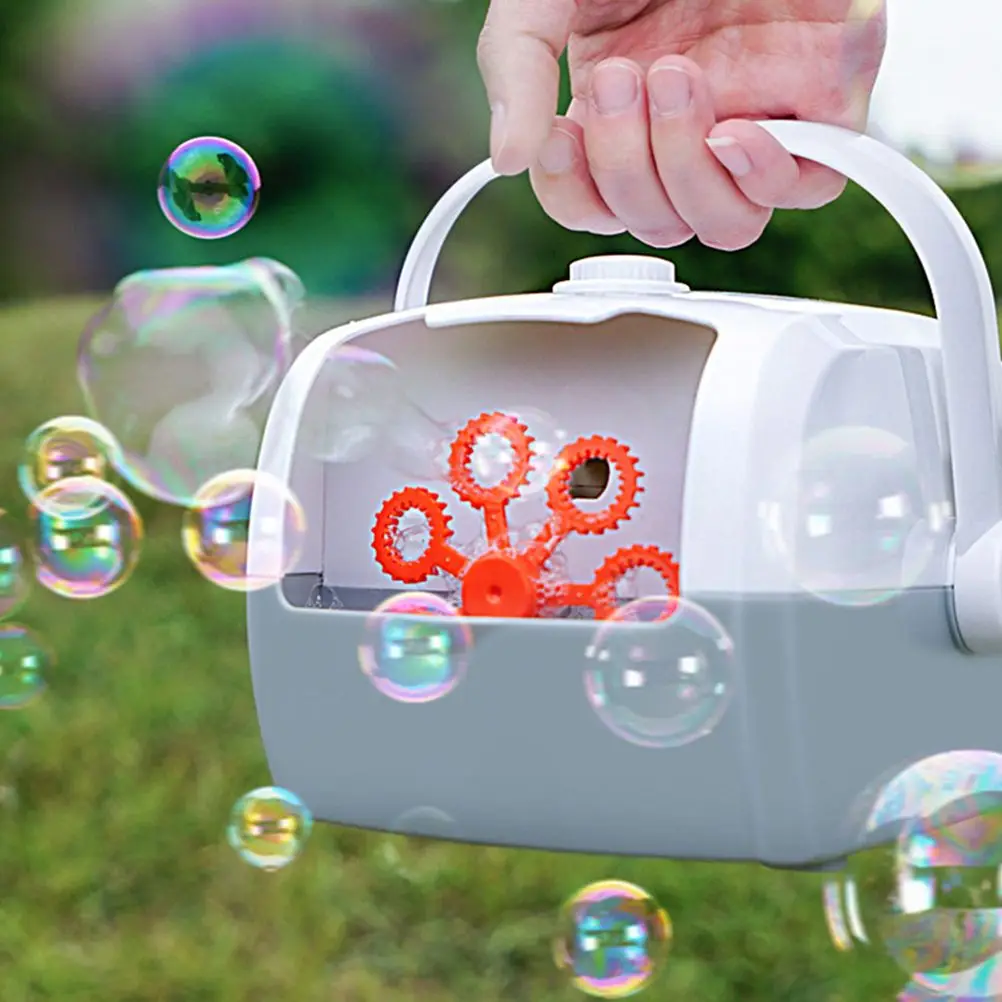 Macchina per bolle Ventilatore Macchina elettrica in plastica Divertimento per la famiglia Design leggero Macchina per bolle per bambini Gioca all'aperto