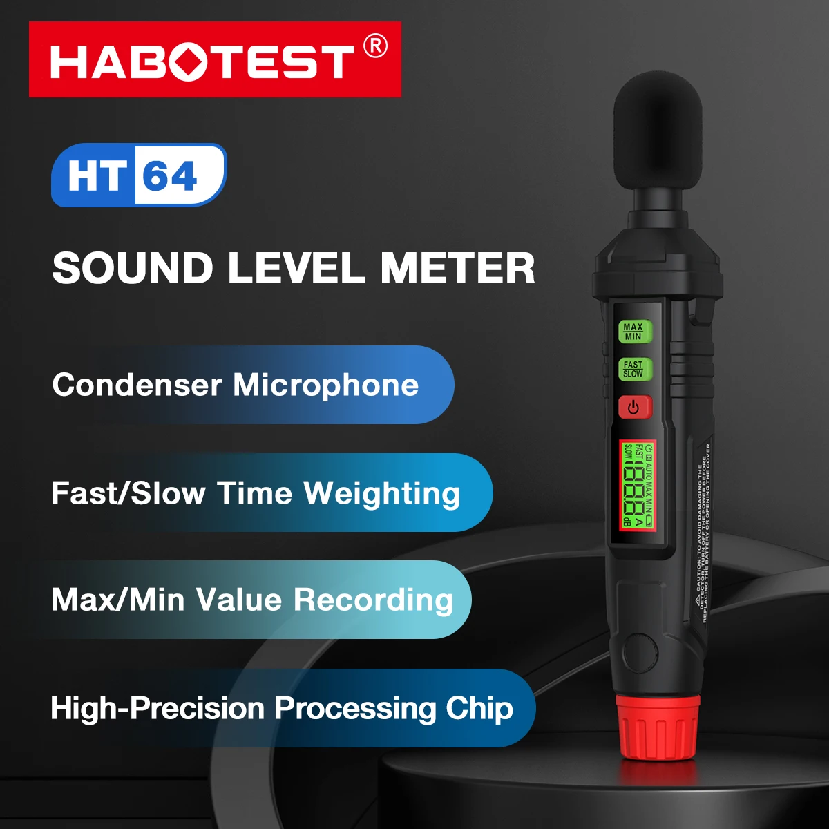 HABOTEST HT64 Sound Level Meter Portable Decibel Meter SPL Meter 30dBA to 130dBA Audio Noise Volume Measuring Instrument