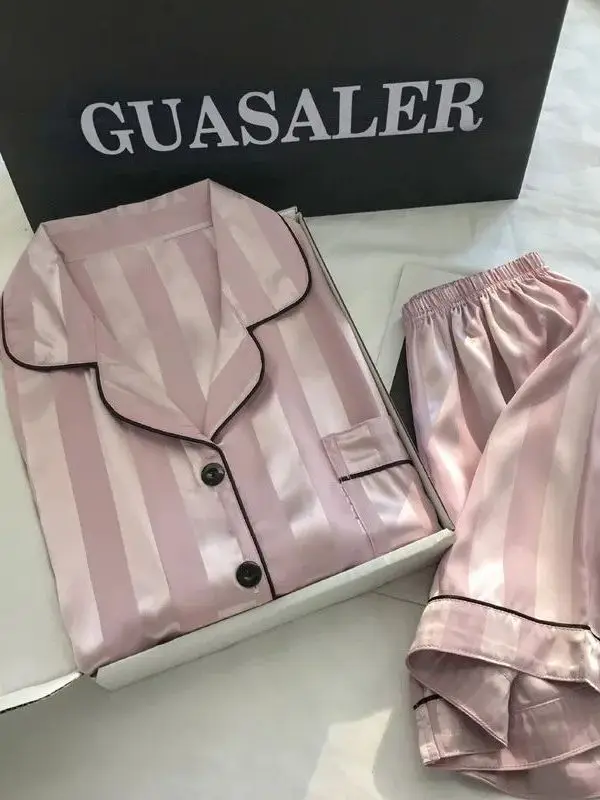 sexy-ice-silk-nightwear-set-for-women-short-sleeve-neck-design-home-clothes-student-suitable-autumn-season-chinese-origin