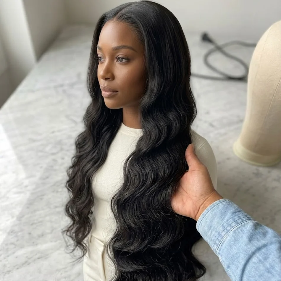 

Luxury 40 Inch 250% Density Natural Black 13x6 HD Lace Frontal Body Wave Super Bouncy Silky Soft 13x4 Remy Human Hair Wigs Pre Plucked Hairline Invisible Bleached Knots 5x5 Closure Wear and Go Tape Free Thick Full Ends