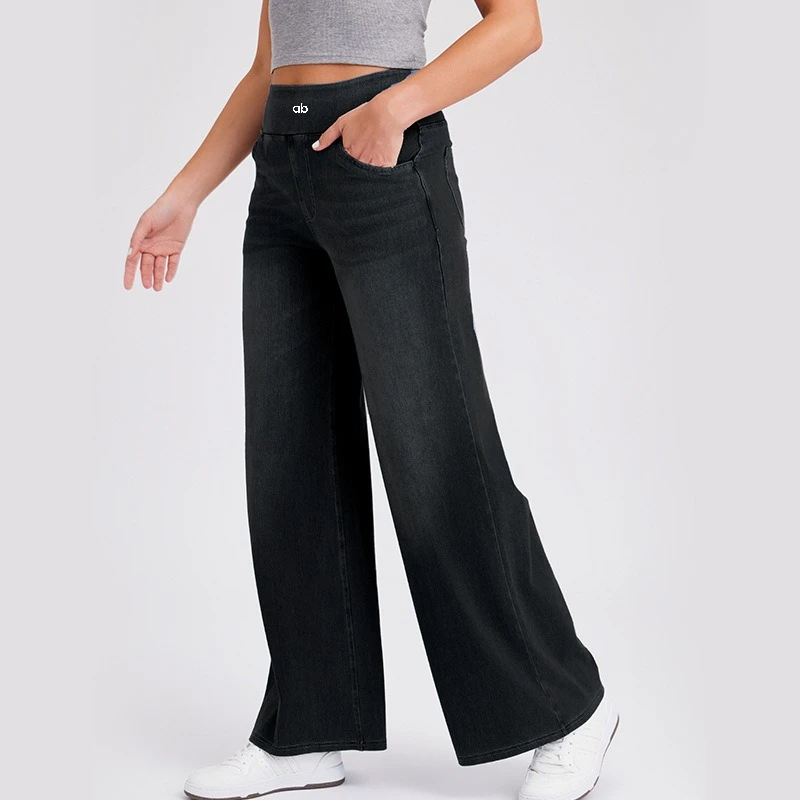 Women High Waist Wide Leg Denim Jeans Elastic Waist Multi‑Pocket Cat Whisker Monkey Wash Loose Mom Jeans Y2K Casual Trousers view 3