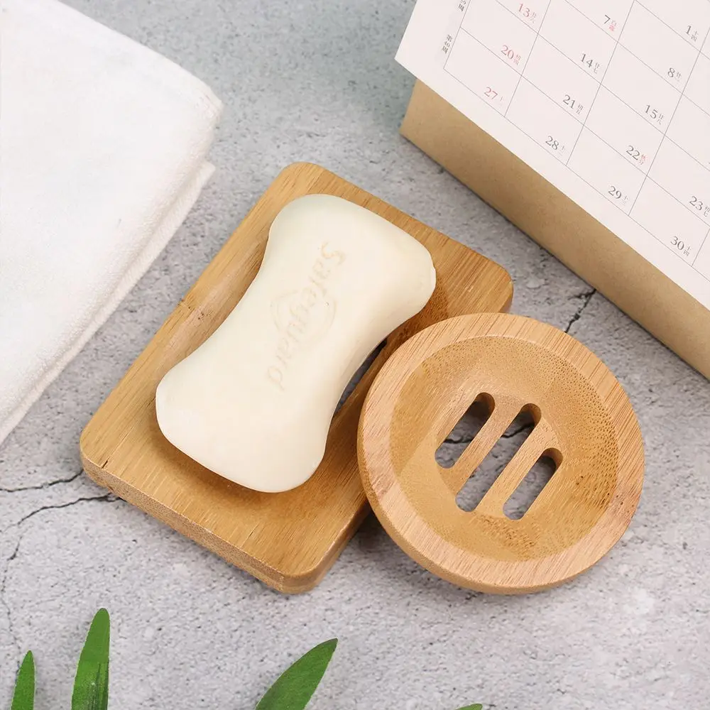 Bamboo Wooden Soap Tray Bathroom Drainer Dishes Wash Shower Soap Holder Durable Square Round Bamboo Box Drain Storage Box