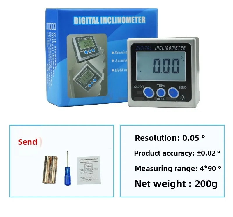 Digital Display Level, Digital Display Angle Meter Inclination Meter 360 ° Inclination Box Angle Ruler All Metal Tool