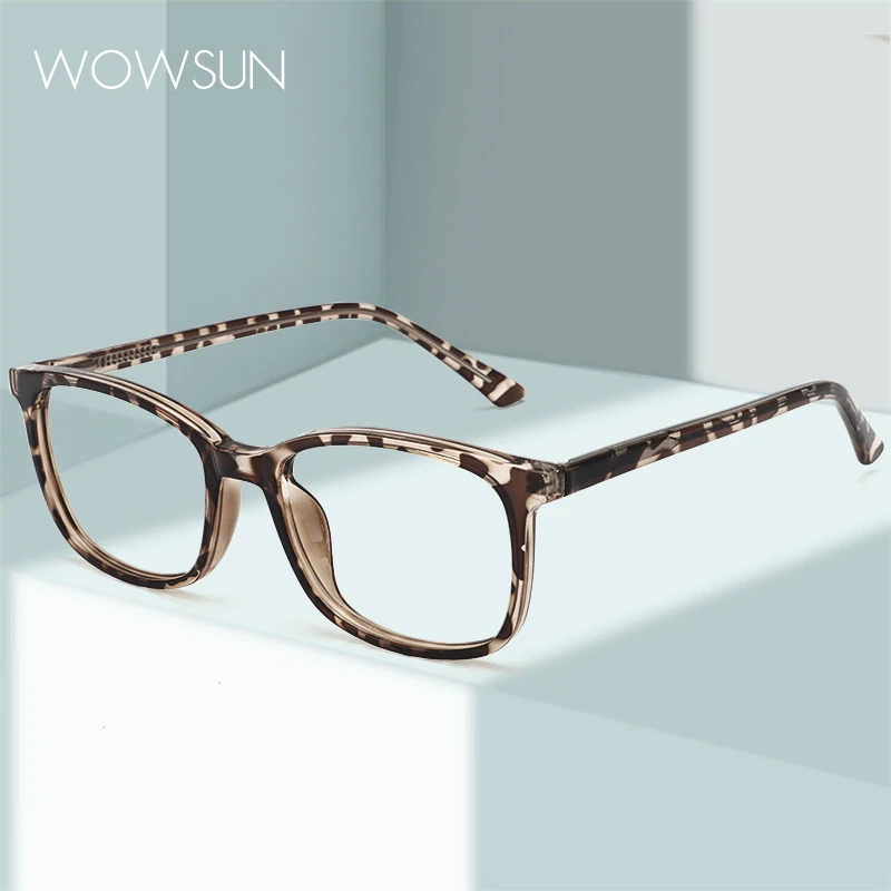 WOWSUN Retro Square Small Frame Computer Glasses Universal Anti Blue Light Glasses for Men and Women Flat Light Glasses AA185