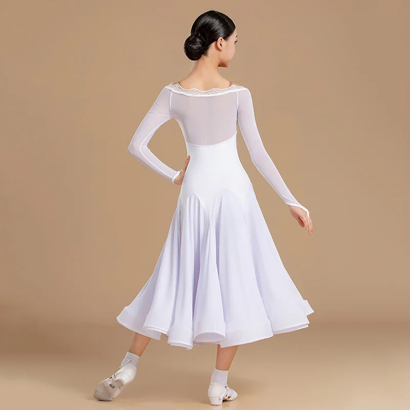 

Kids Girls Modern Dance Dress Professional Standard Dancewear Bodysuit and Big Swing Skirt Dancing Performance Practice Costume