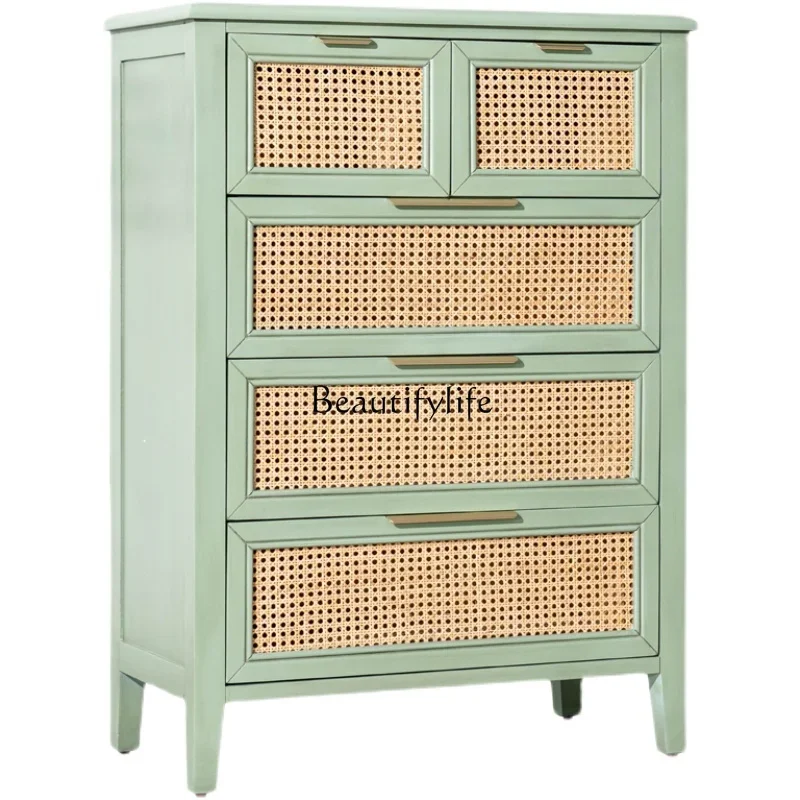 

ls 51American style rattan chest of drawers living room porch side cabinet