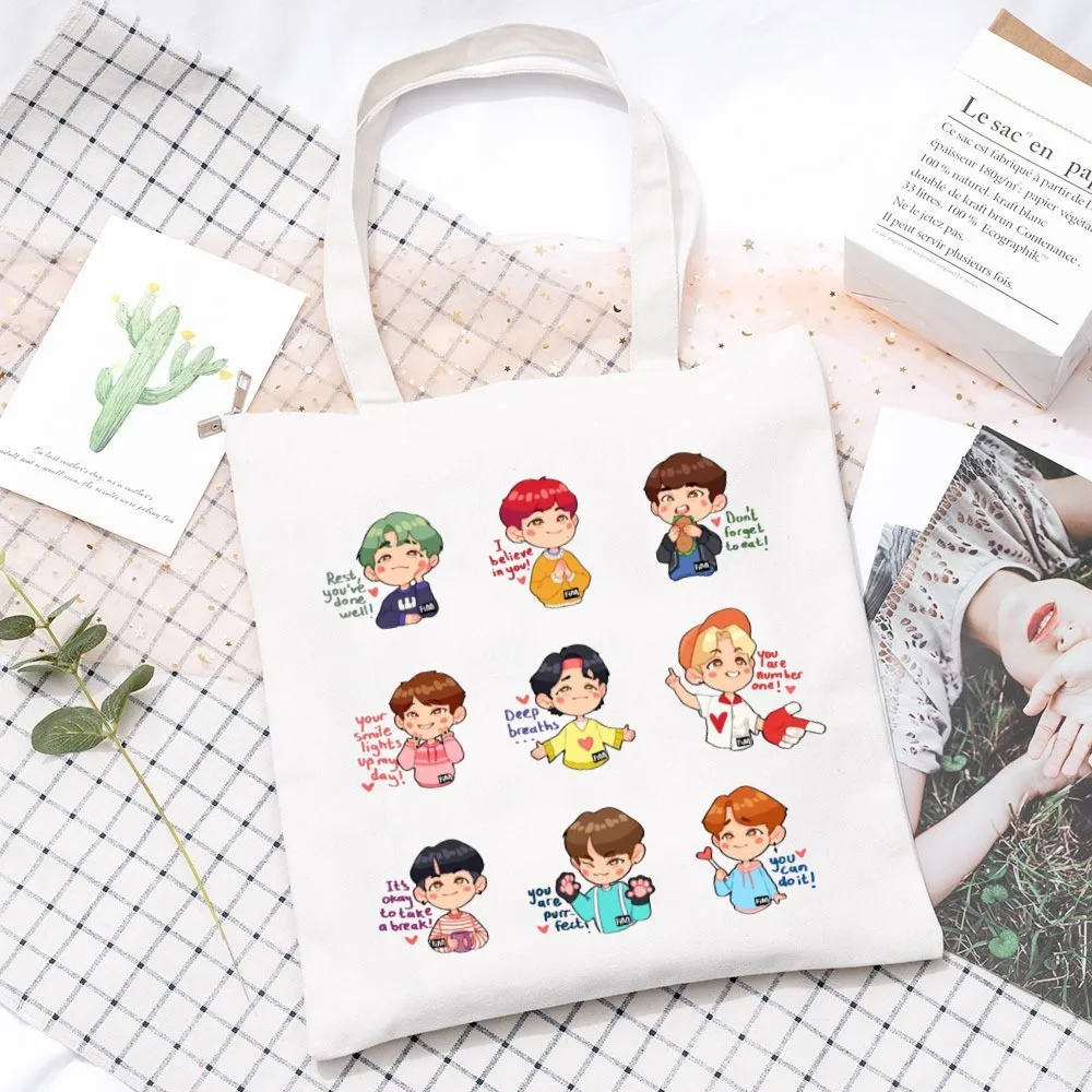 Reusable Eco-Friendly Shopping Bag Printed Canvas Handbag Simple Creative Shoulder Crossbody Bag Kpop Star Fan Support Goods