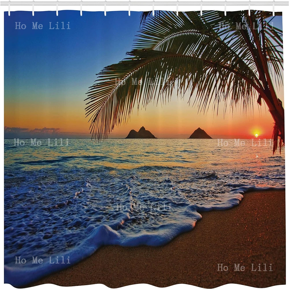 Hawaiian Shower Curtain Pacific Sunrise At Lanikai Beach Hawaii Wavy Ocean Surface Colorful Sky Scene Fabric Bathroom Decor