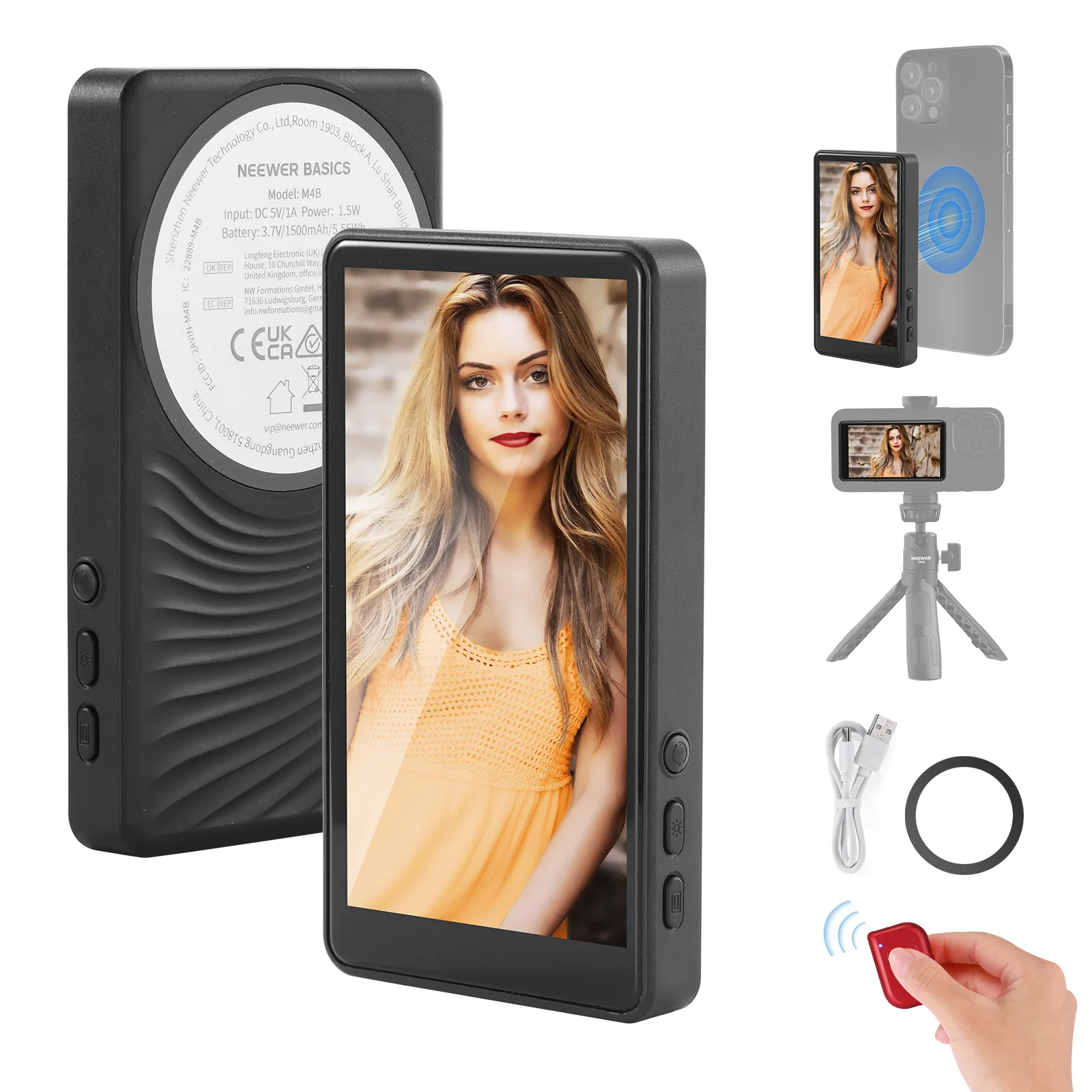 

NEEWER Basics 4" Magnetic Vlog Selfie Monitor Screen, Wireless Phone Back Camera Monitor with Remote/1500mAh for YouTube TikTok