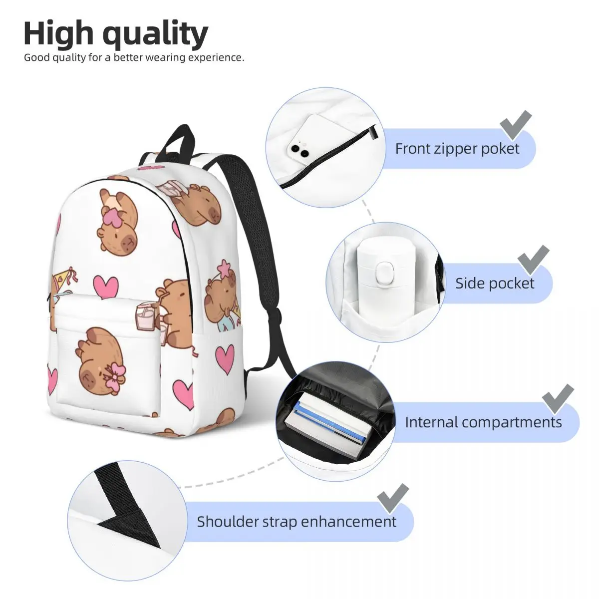 Capybara Backpack Middle High College School Student Book Bags Teens Daypack Travel