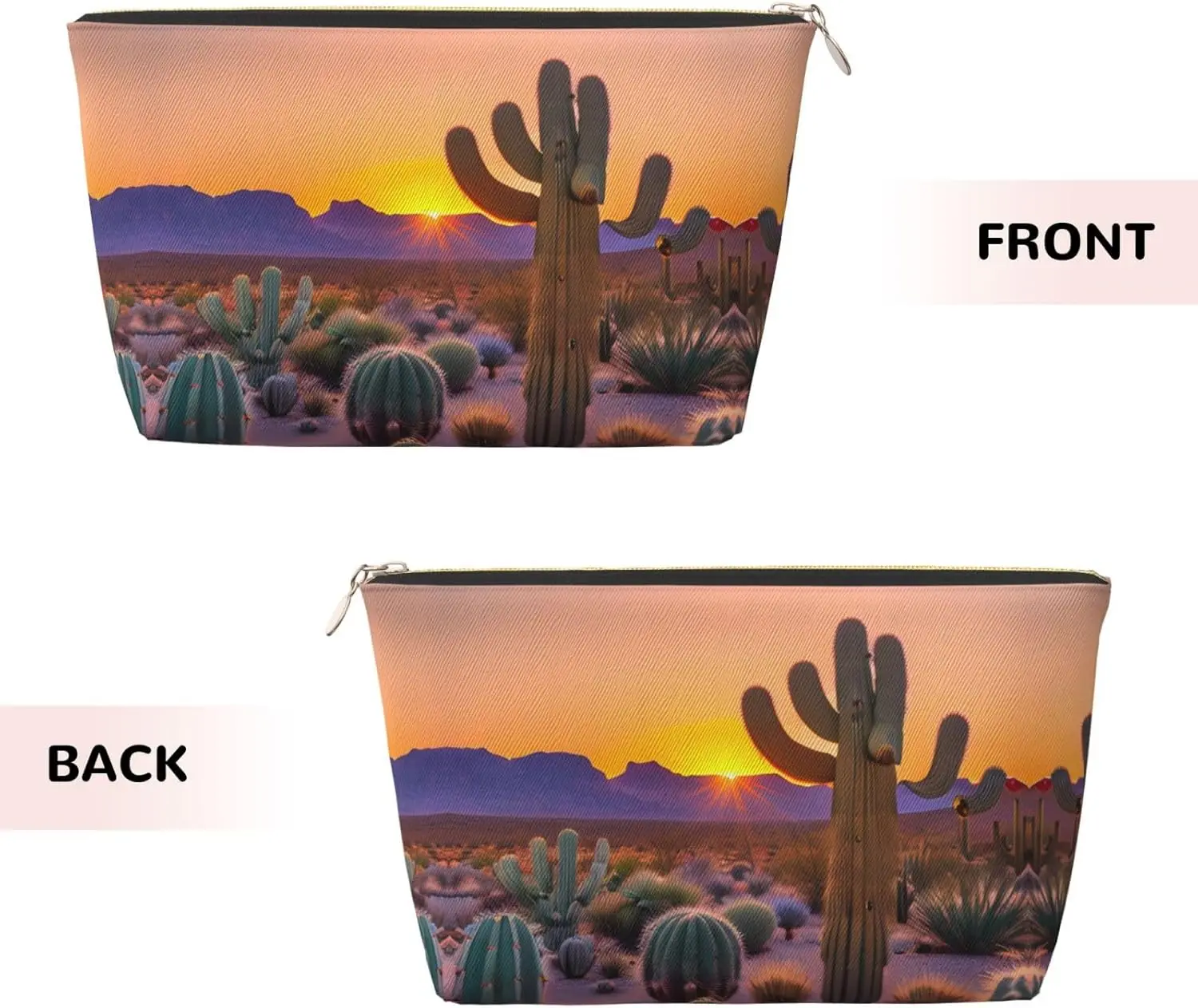 Goudkleurige lederen reistoilettas – € Cactus Desert Sunsets Herbruikbare make-up organizer, canvas tas met ritssluiting voor dagelijkse benodigdheden