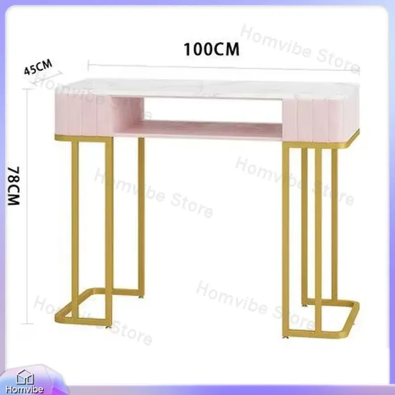 Portable Nail Table Station for Manicure Pedicure Salon Modern Folding Nail Desk with Art Mat Nail Technician Table Pink