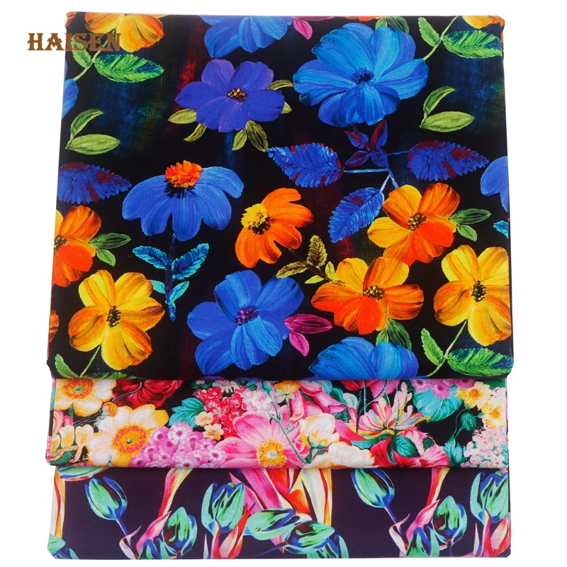 New Gorgeous Floral Print Cotton Fabric Plain Cloth For Handmade DIY Quilting&Sewing Crafts,Cushion,Clothes,Bag,Textile Material