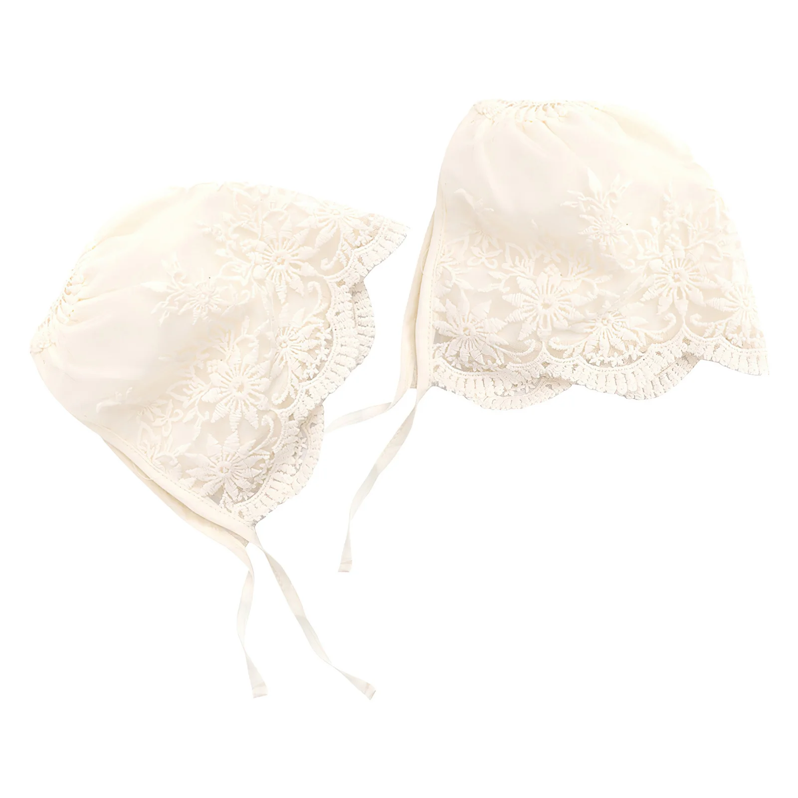 

2Pcs Baby Lace Bonnet Princess Hat Soft Breathable Newborn Baby Head Wrap Baptism Photo Gift Newborn Bonnets 0-3 Months Silk