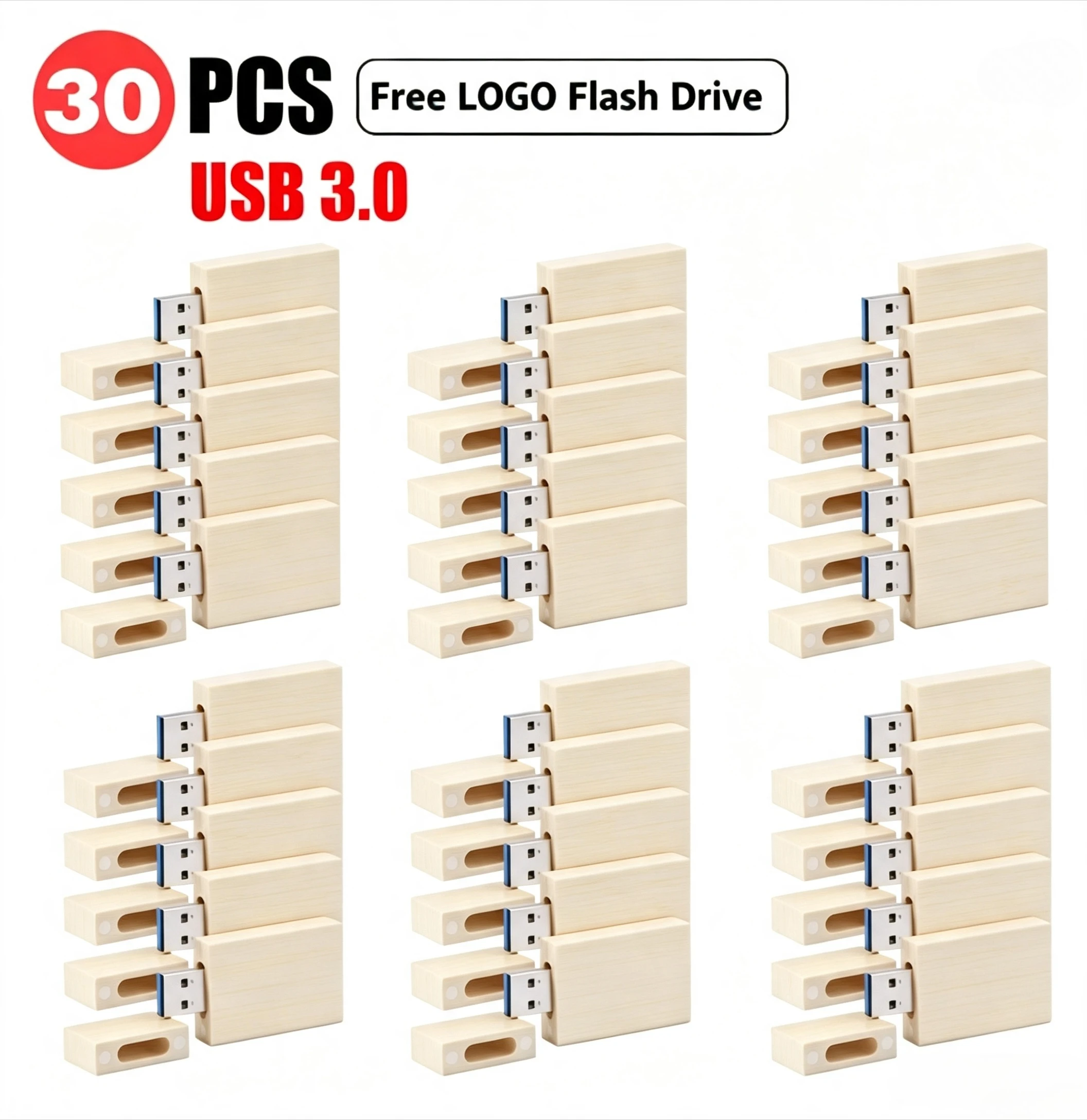 30pcs Customizable LOGO 3.0 USB Flash Drive Wooden Pendrive 16GB 32GB Memory Stick Wedding Gift Creative gifts wholesale price