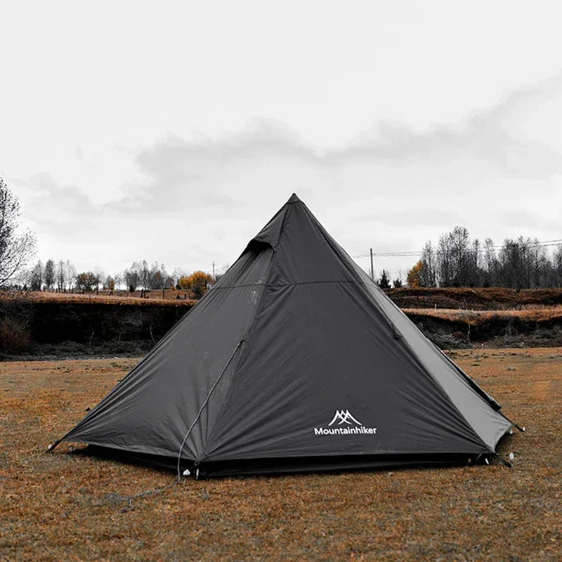 Mountainhiker Outdoor Black Tower Pyramid Tent Windproof 3-4 Person Four Seasons Camping Tent Portable Disassembly Rainproof