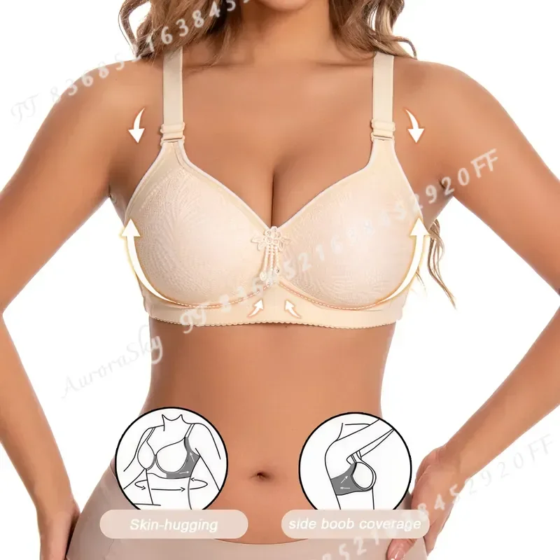 6 Pieces Women Sexy Lace Wireless Bras Plus Size Adjustable Strap T Shirt Bra For Cup A B C D Colorful Underwear Set