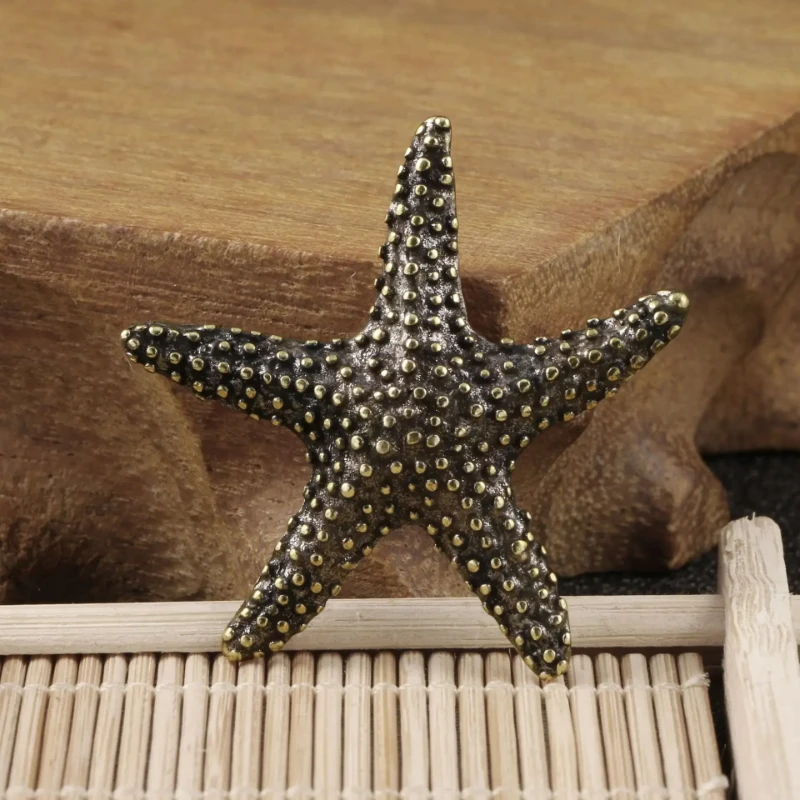 Vintage Brass Starfish Statue Home Furnishing Ornaments Antique Copper Animal Miniature Figurines Desktop Decoration Accessories