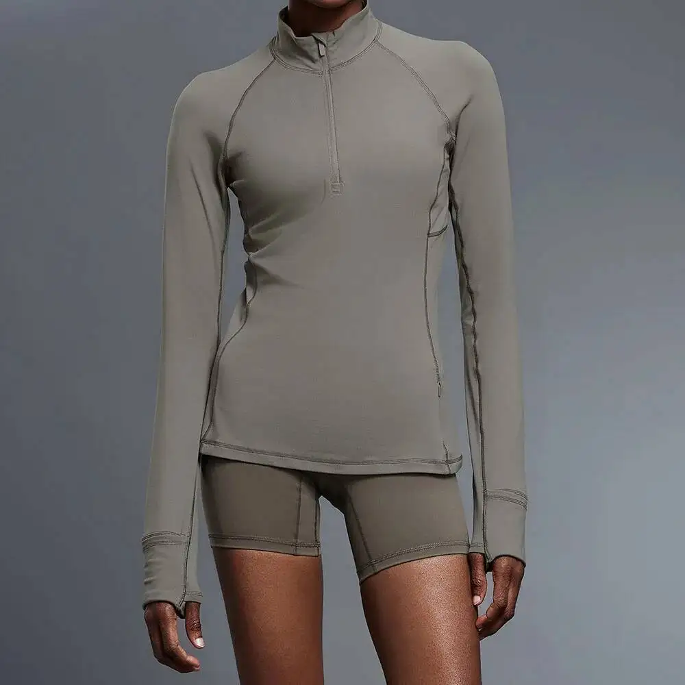 

Новая женская футболка с воротником-стойкой на молнии и длинным рукавом, облегающая футболка для тренировок, бега, йоги, топ для всех видов спорта, спортивная одежда, одежда для спортзала