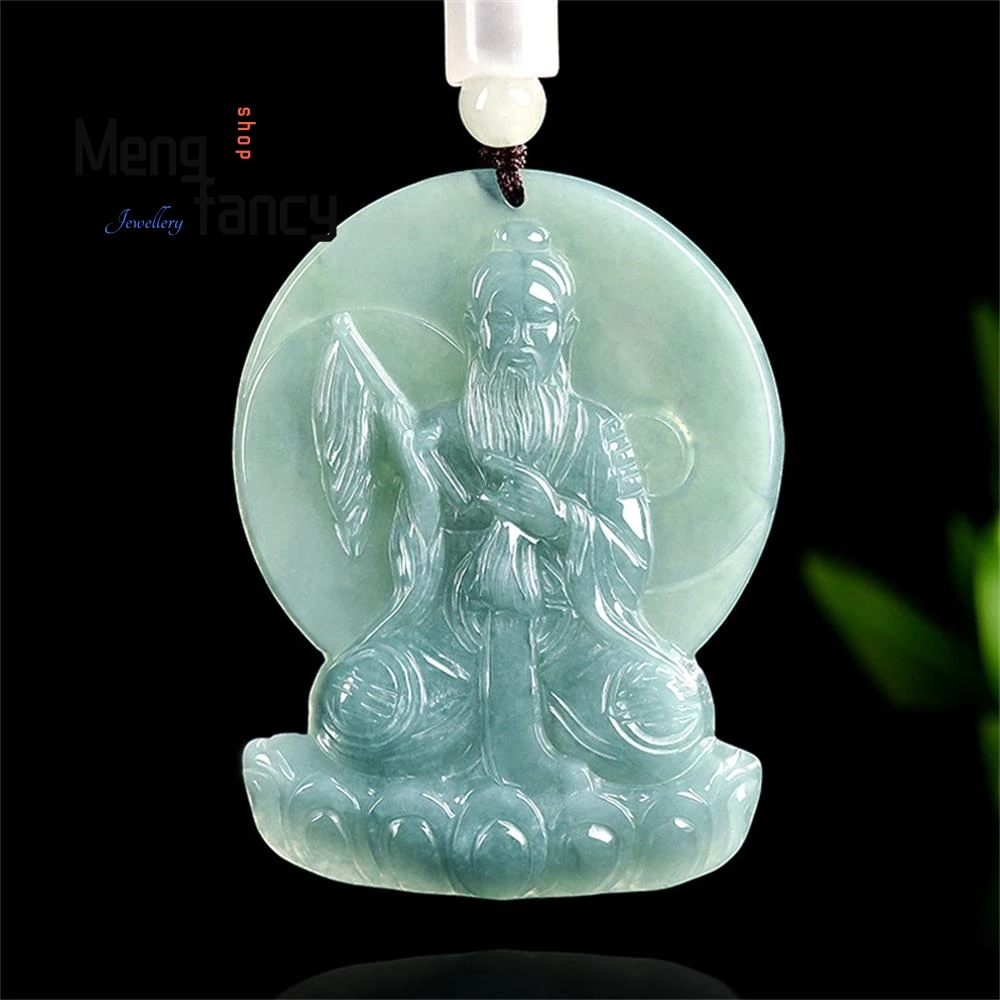 

Natural A-grade Jadeite Blue Water Taoist Sanqing Supreme Laojun High-end Jade Pendant Mascots Couple Exquisite Fashion Jewelry