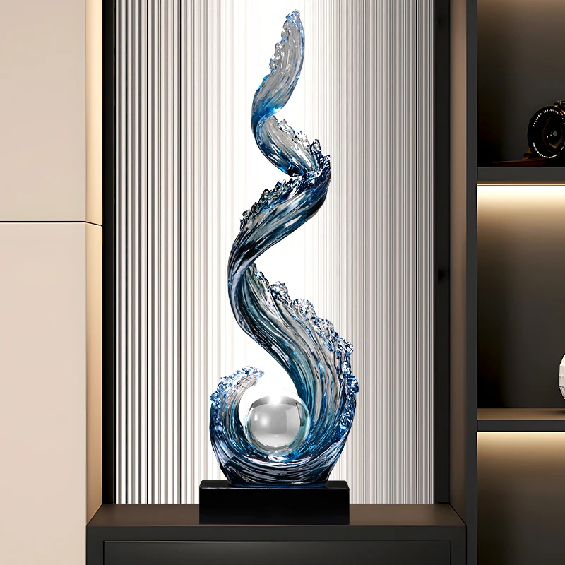Blue Resin Sculpture Luxury Living Room Entrance Vertical Art Decoration Customized,Home Decor Wind and Water Rising Decorations