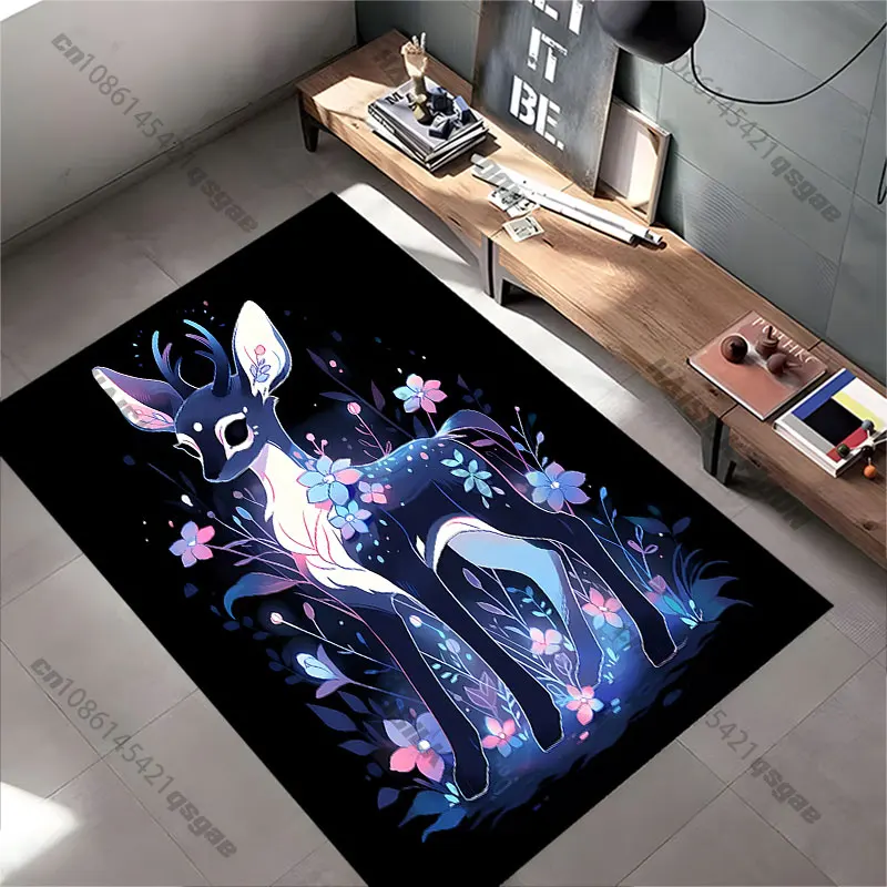 Enchanting deer surrounded by flowers carpet Yoga living room room decor children's crawling mat doormat area rug games mat view 6