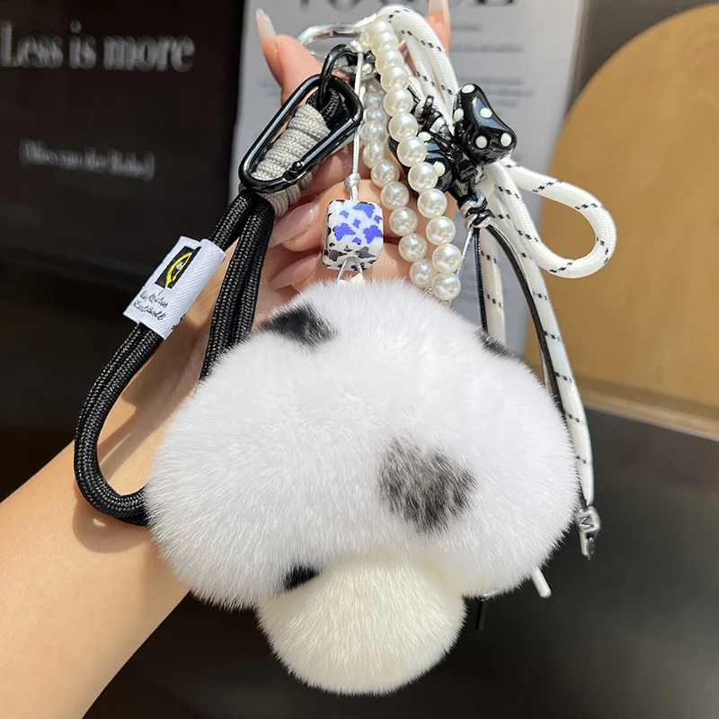 พวงกุญแจตุ๊กตาขนกระต่ายน้อยน่ารัก รูปเห็ด ของตกแต่งกระเป๋าเรียน