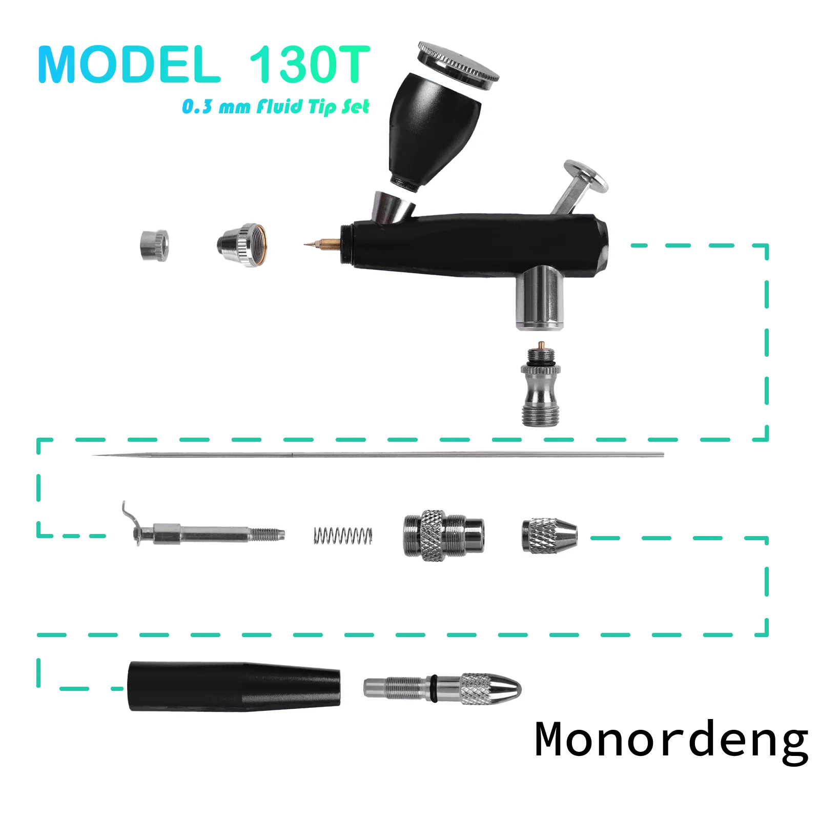 130T Professional Dual Action Airbrush Pen Replace Cup Super Quiet 15-50Psi 0.3MM Nozzle Spray Gun