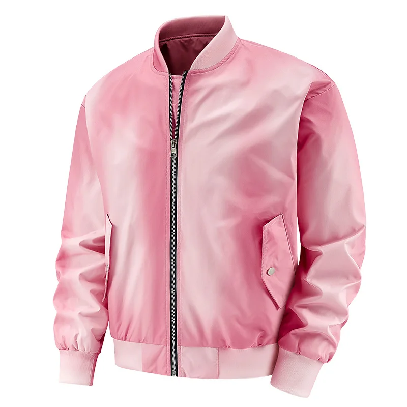 Męska kurtka bejsbolówka z gradientem kolorów, jesień 2025, odzież robocza, styl outdoorowy dla par, motyw lotniczy, nowość.