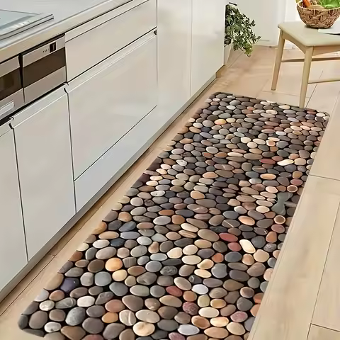 VIKAMA Pebble Non-Slip Flannel Mat&mdash;Long, Durable &amp; Absorbent, Stain-Resistant Easy-Clean Kitchen &amp; Hallway Rug