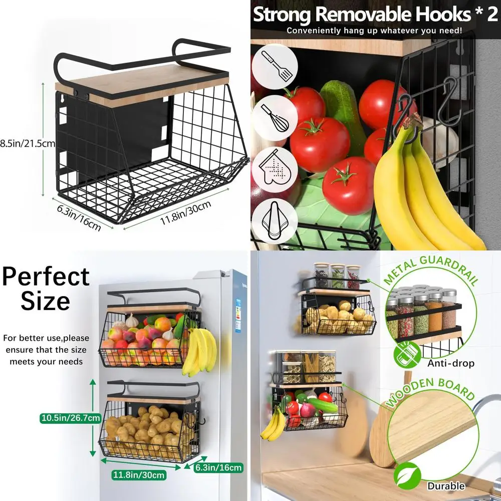 

Dual Pack Magnetic Spice Racks for Fridge, Fruit & Veggie Storage, Large Side-Mount Shelves, Kitchen Organizers