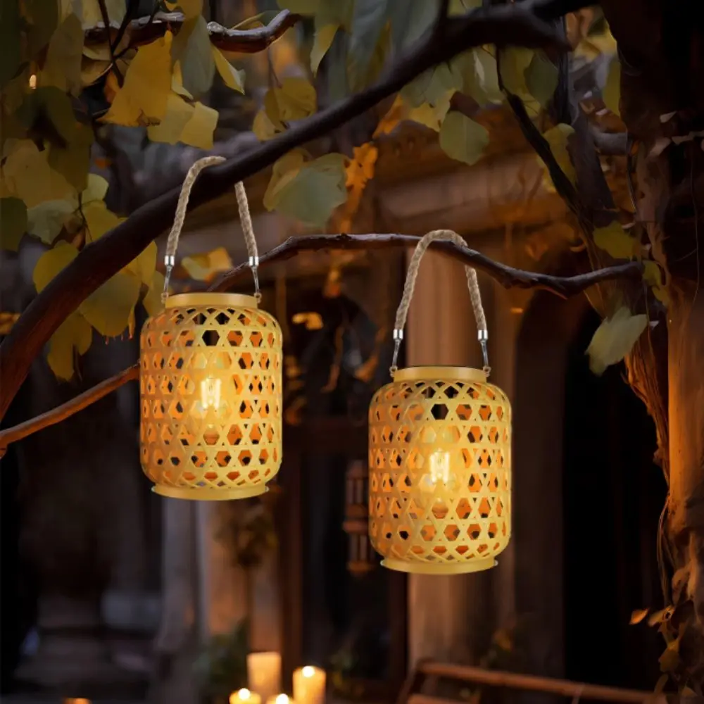 Waterproof Rattan Solar Lanterns Soft Light Rechargeable Solar Table Light Elegant Design Bamboo Weaving LED Solar Lantern