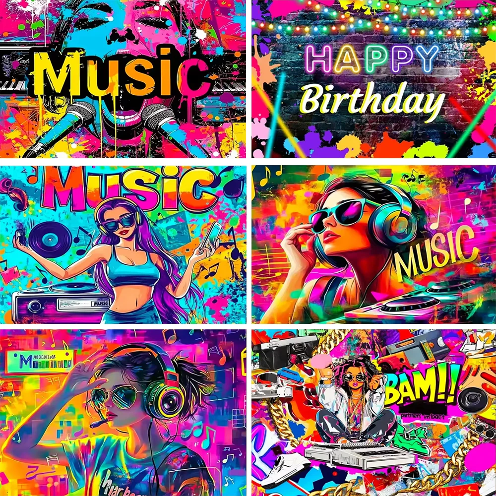

80S 90s Disco Glitter Party Decoration Background Hip Pop Music Photo Banner Birthday Party Supplies Backdrop Photography Props