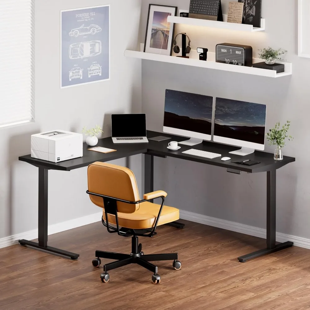 

L Shaped Standing Desk, 71 x 63 Inch Electric Height Adjustable Corner Desk, Sit Stand Computer Workstation, Preset Controller