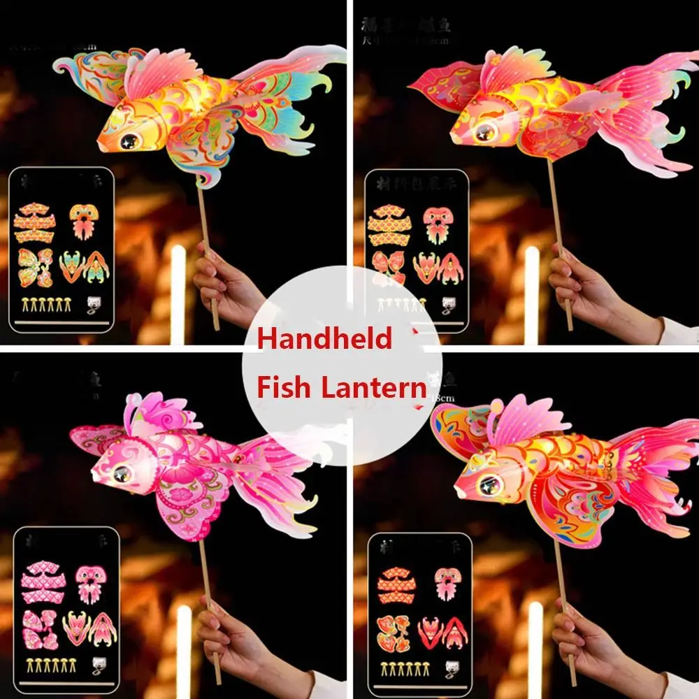 Waterproof Handheld Fish Lantern DIY Handmade Luminous Mid-Autumn Festival Lantern Good Luck Handheld DIY Lantern Materials
