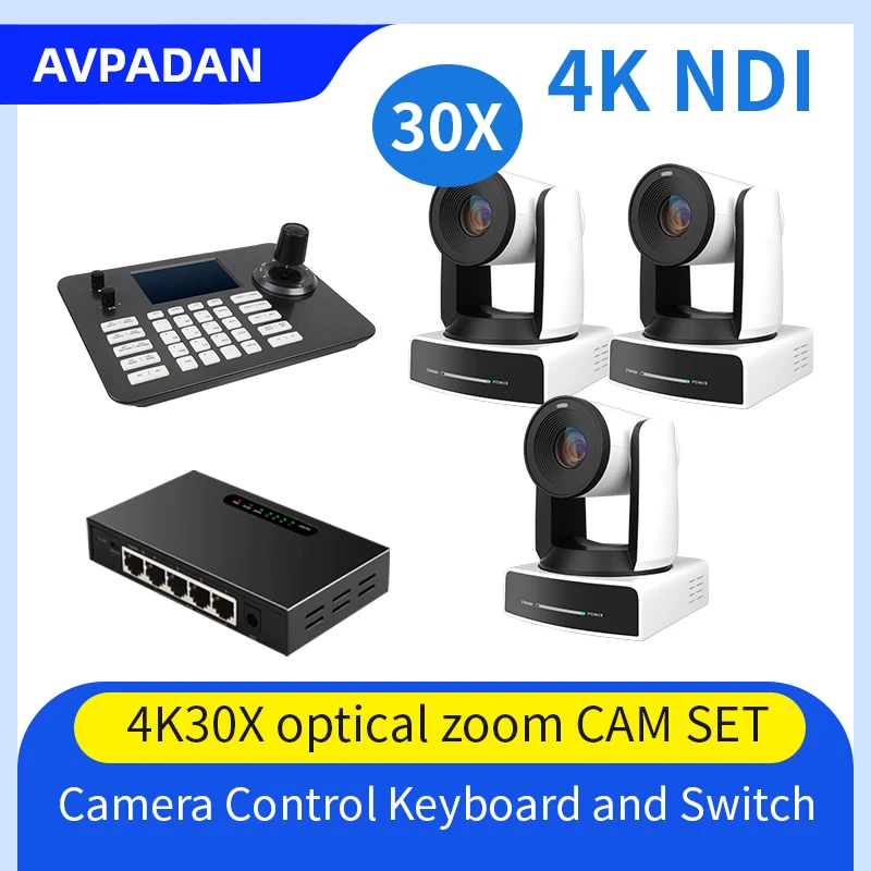 

1-3PCS 4K NDI Camera 30X Zoom AI funtion PTZ Cam 60FPS with PoE HDMI SDI USB and 1pcs PTZ Controller and 1pcs PoE switch