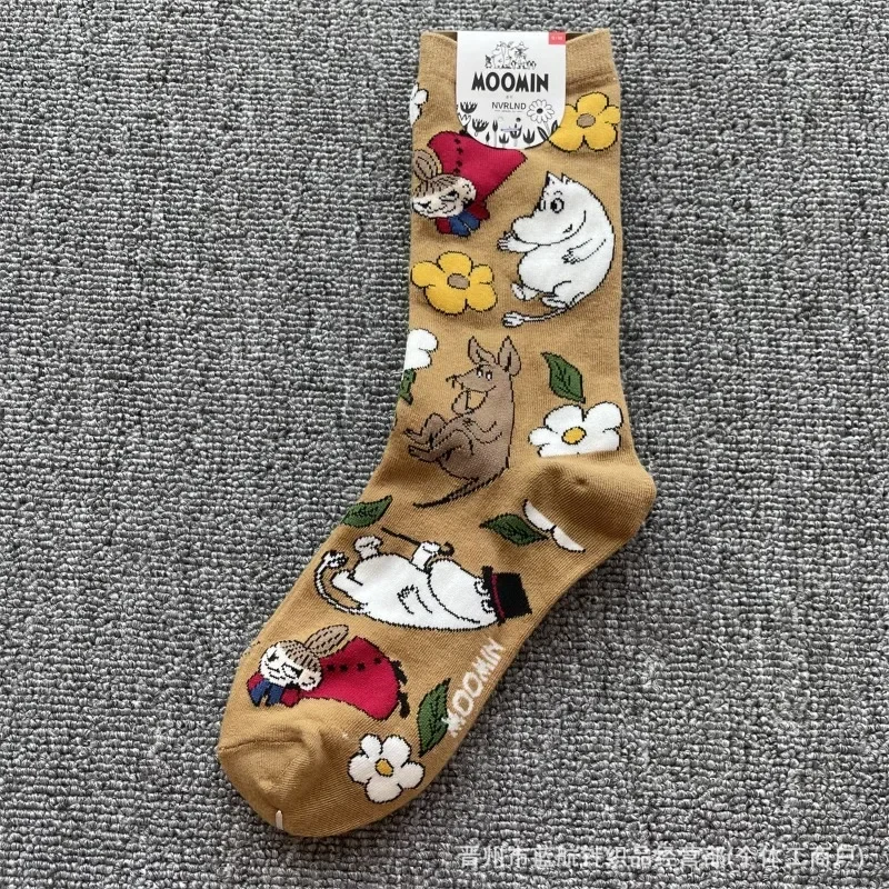 M-Moomins Cartoon Anime Damen Wadensocken, niedlich bedruckt, weich gestrickt, modische, lässige Wadensocken für den Alltag, Studenten, Freizeit, Geschenk – Detail 3