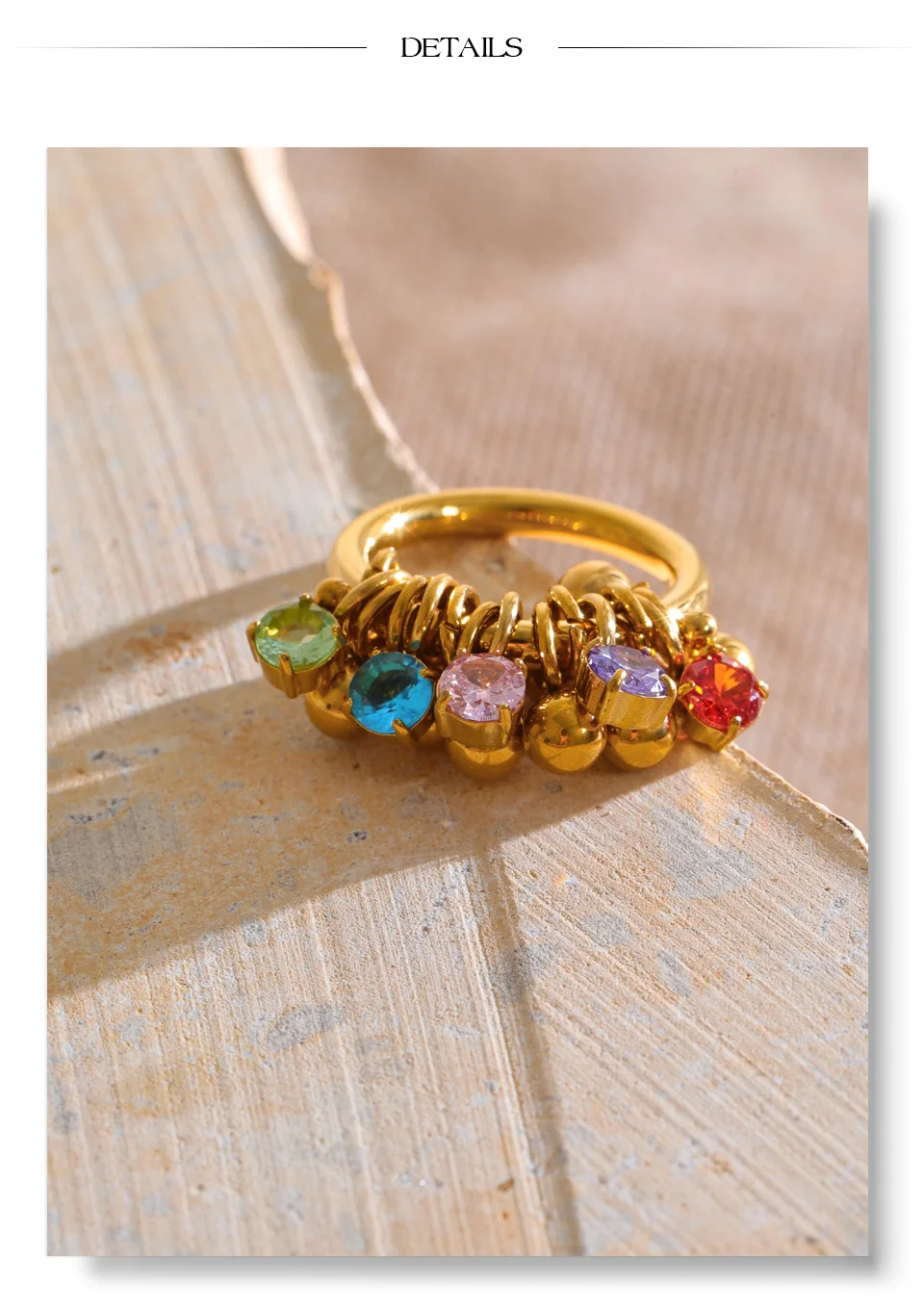 Yhpup Größe 678 Edelstahl Bunter Zirkon Runder Kugel-Anhänger Ring für Frauen Trendiger Handgefertigter Fingerschmuck – Detail 8