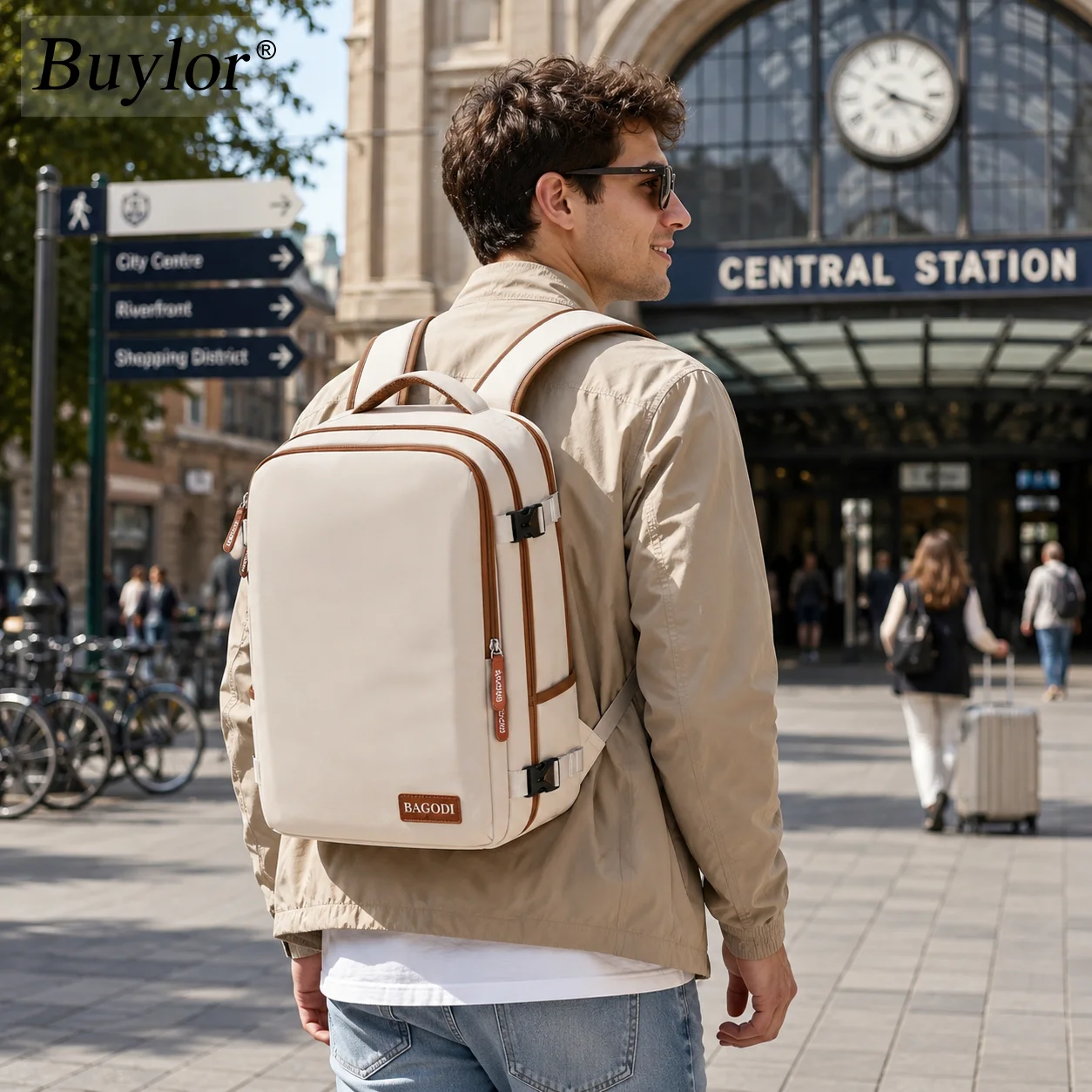 buylor Large Capacity Travel Backpack 30x20x46 cm Carry On Cabin Bag Laptop Backpack Lightweight Weekender Bag Black White
