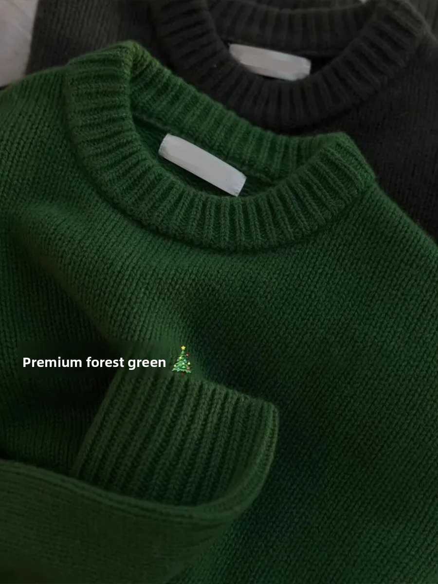 

Green Women's Oversized round Neck Knitwear Soft Cozy Base Layer Top Long Sleeve Commute Style Korean Version Pure E-commerce