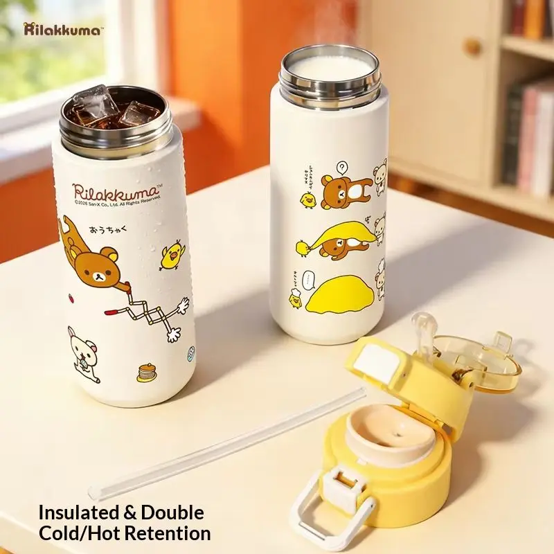 New Insulated Kettle 316 Stainless Steel 480ml Dual-Purpose Straw Cup Portable Handle Leak-Proof Travel Cup Office Drinking Cup