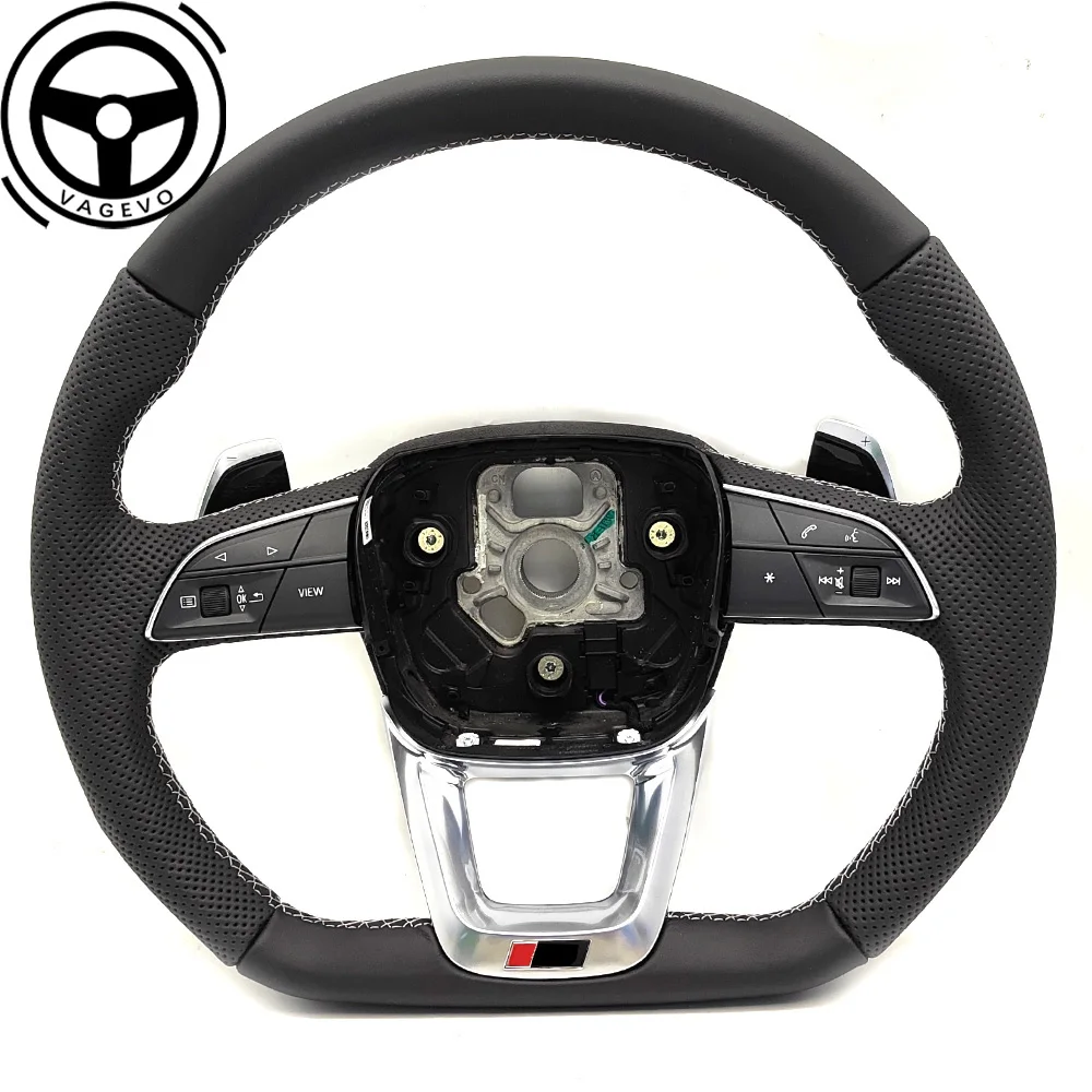 

Leather perforated multifunctional white line steering wheel for Audi Q5 FY flat bottomed steering wheel