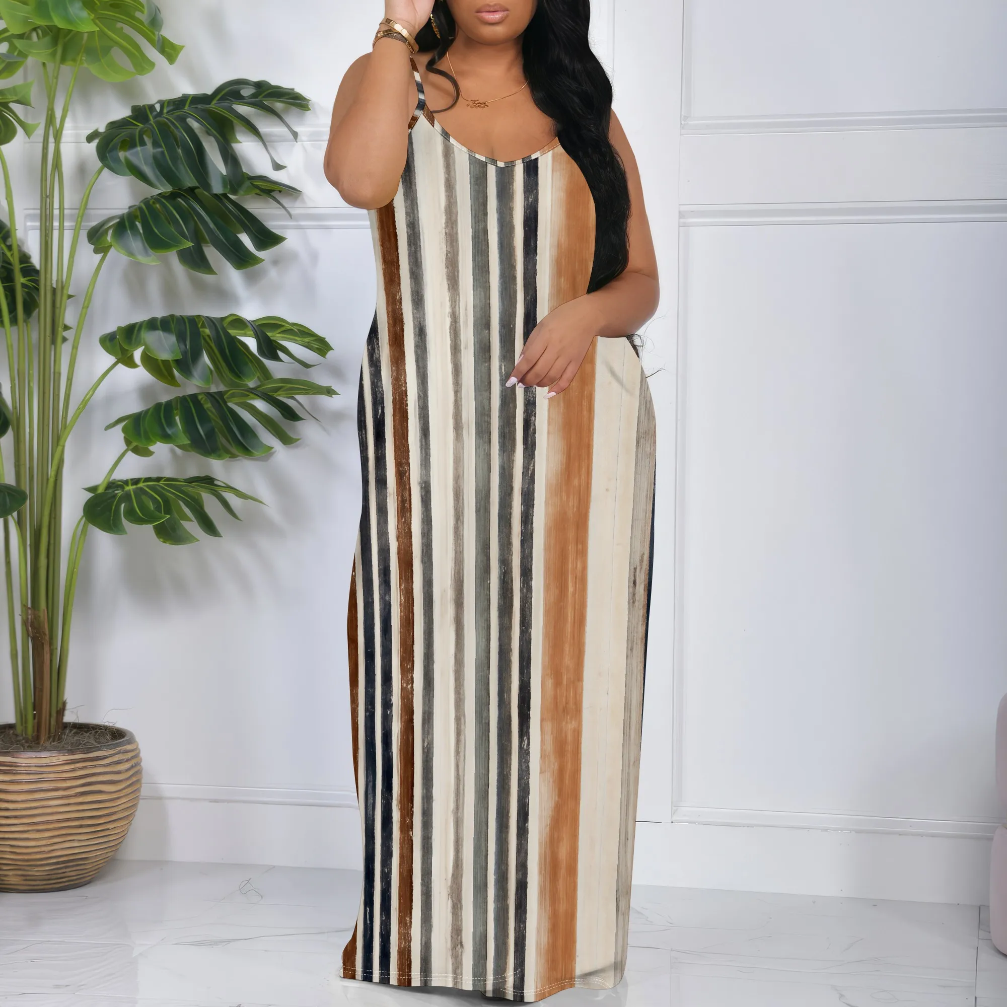 

Women's Striped Casual Maxi Dress S-3XL Summer Boho Beach Sundress - Plus Size Loose Fit Vacation Holiday Long Dress