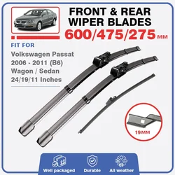 Front Rear Wiper Blades For VW Volkswagen Passat B6 3C 2006 - 2011 Windshield Brush Windscreen Window Silicon Wash Delete Cover