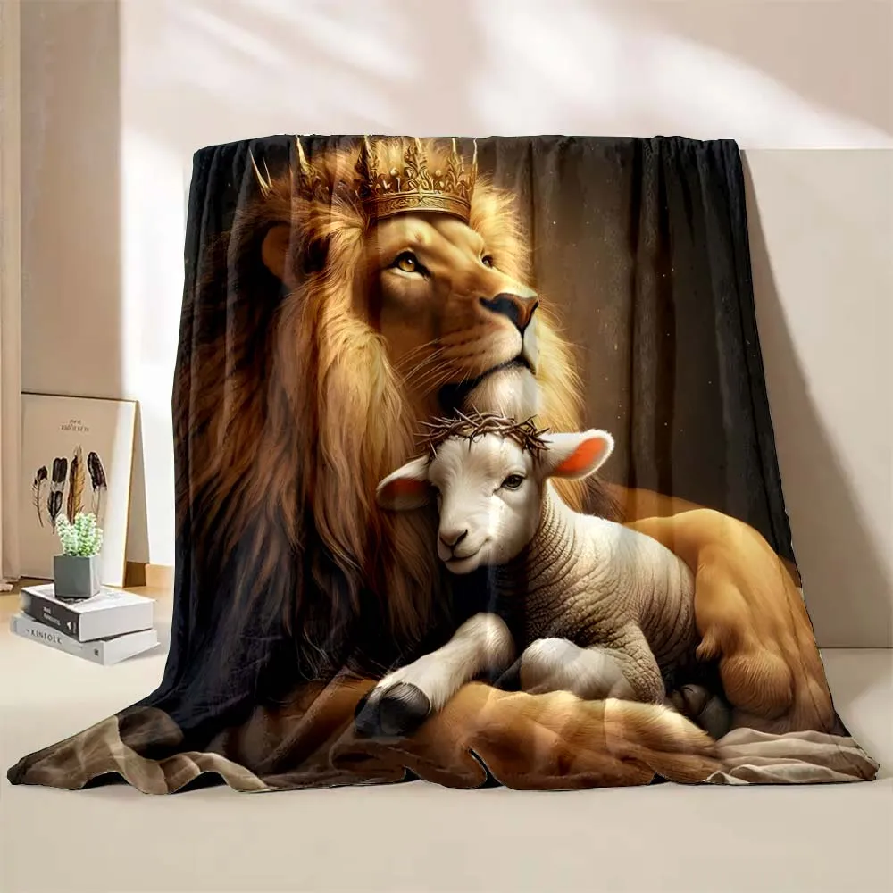 1PC Jesus Lion and Lamb Printed Blanket Warm Soft and Comfortable Home Travel Blanket Sofa Bedding Cover Blanket Gifts