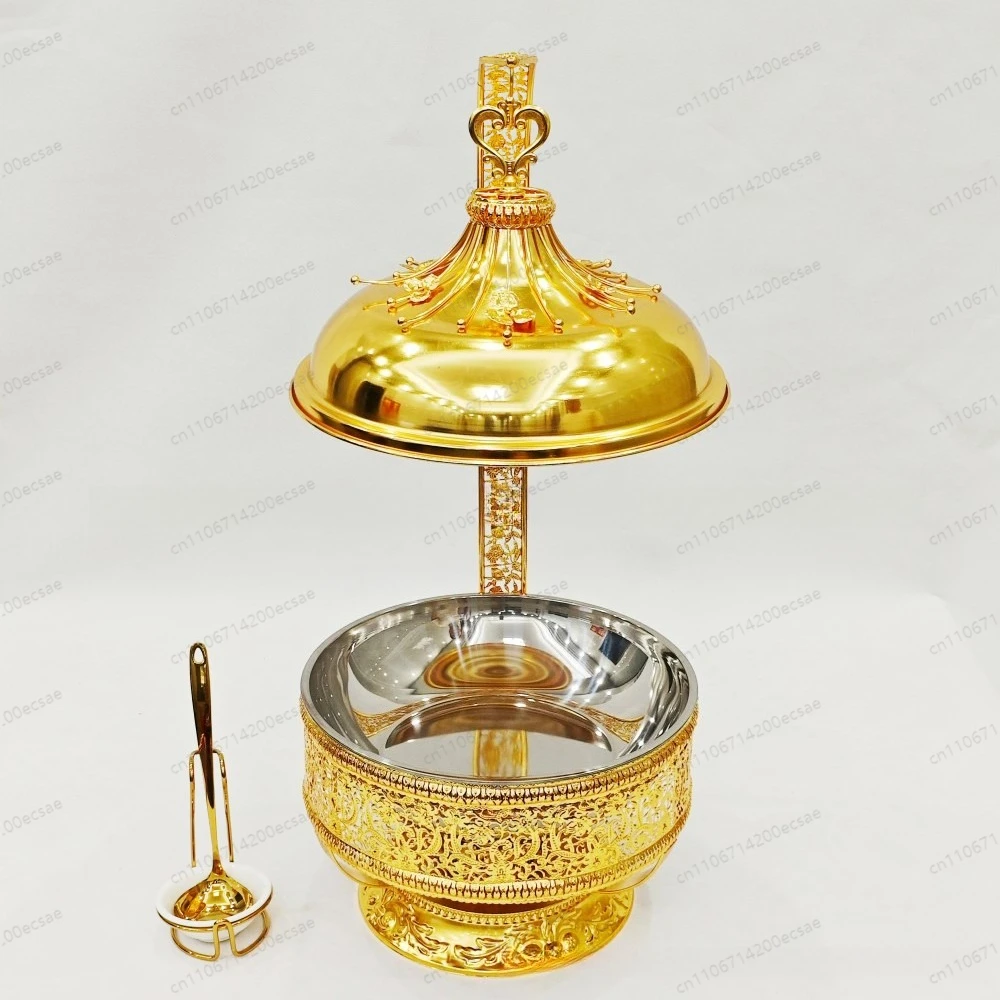 New Middle East Style Luxury Buffet Stove | Golden Outdoor Wedding Banquet Alcohol Heater with Wrought Iron & Lace Design